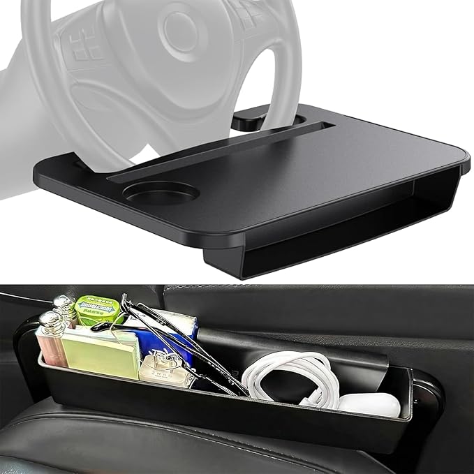 Steering Wheel Tray - 2-in-1 Steering Wheel Desk,Steering Wheel Tray Table with Seat Gap Filler Organizer,Car Food Tray for Driverl,Car Desk for Laptop & Eating