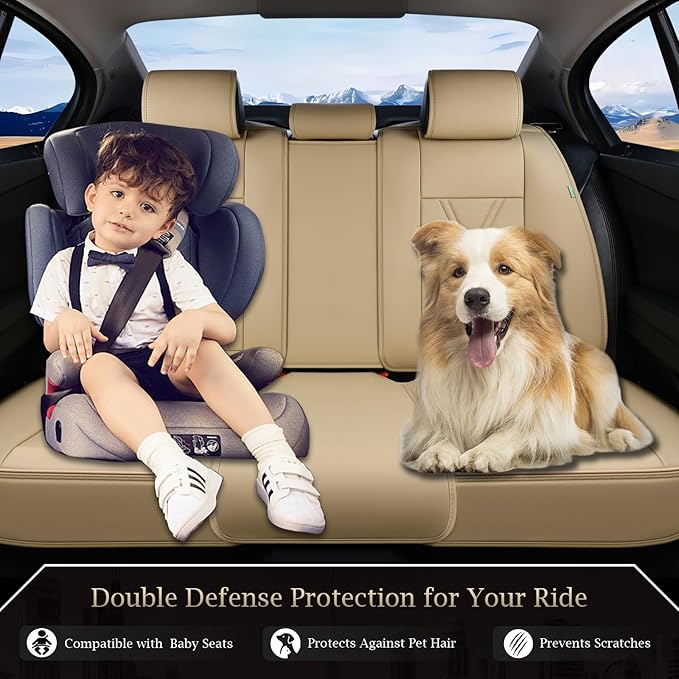 FLORICH Rear Seat Covers Leather Car Seat Covers Waterproof Back Seat Cover Automotive Seat Covers Universal Seat Cushion Protector for Most Cars Trucks SUV-Beige