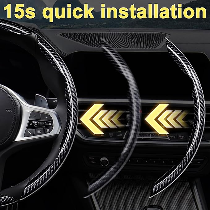 Steering Wheel Covers,3PCs Carbon Fiber Anti-Skid Clip on Car Steering Wheel Cover Protector, Universal 99% Car Wheel Cover Protector,Black