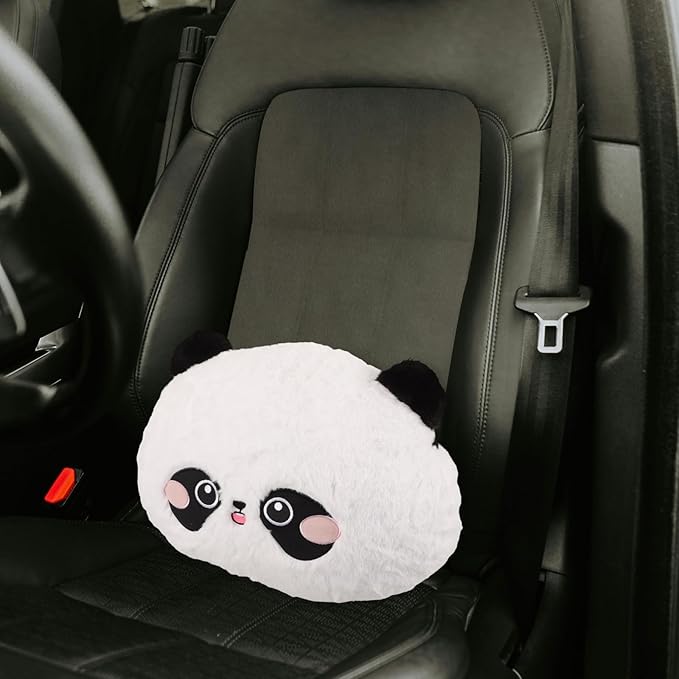 Cartoon Panda Plush Car Seat Cushion Lumbar Support Pillow for Driving Office Chair with Shoulder Relaxer and Headrest Cushion