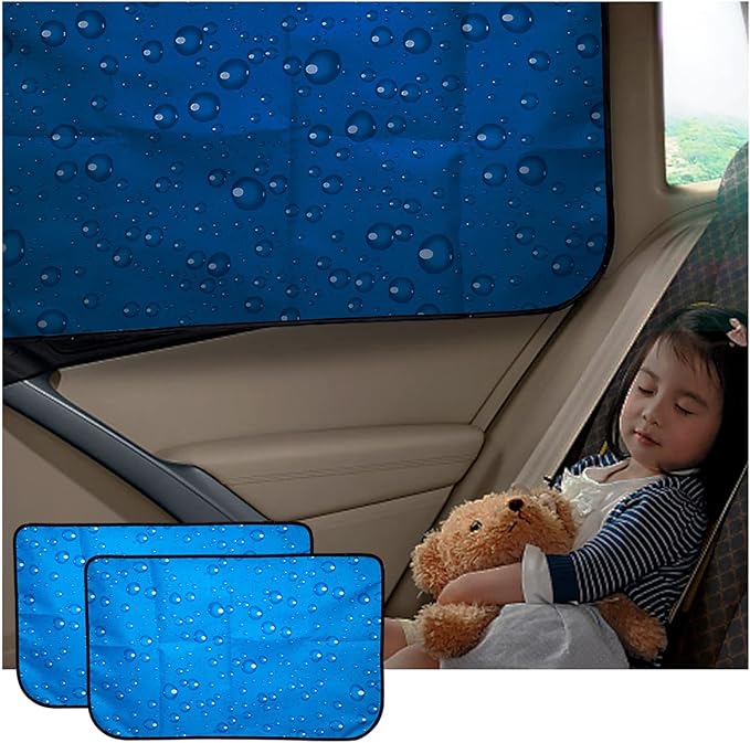 Aokway Magnetic Side Window Sun Shade -100% Block Light Car Window Shades - Car Privacy Curtains Universal Fit for Baby Naps, and Camping with UV Protection (Blue, Rear 2pcs)