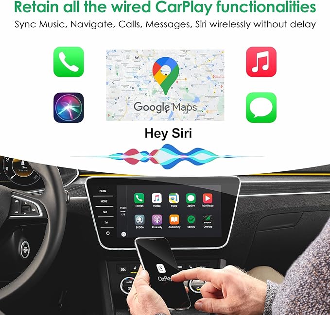 Wireless CarPlay Adapter for iPhone, 2025 Upgrade - Convert Wired to Wireless CarPlay, Plug & Play, No Latency, More Stable, Compatible with Cars Equipped with Wired CarPlay & iPhone iOS 10+ (Gray)