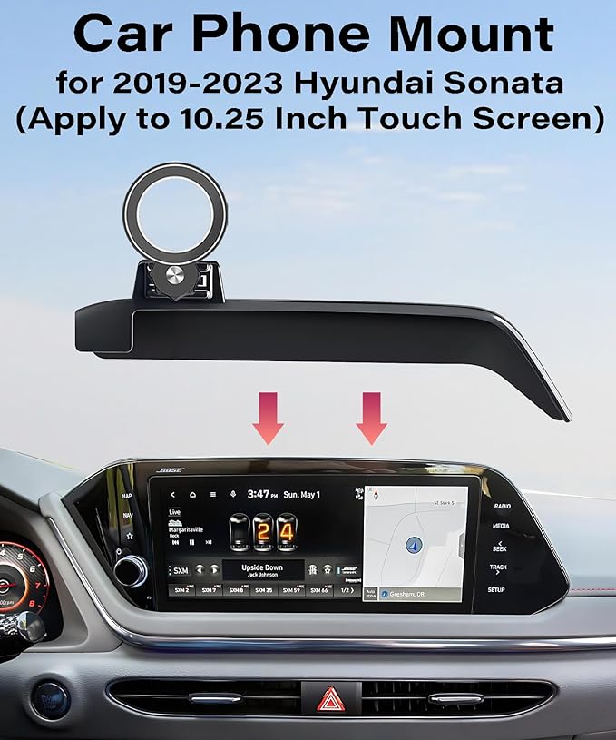 Car Phone Holder for Hyundai Sonata 2019 2020 2021 2022 2023 Accessories Apply to 10.25 Inch Touch Screen Fixed Clip Magnetic Cell Phone Mount Hands-Free 360 Degree Rotation