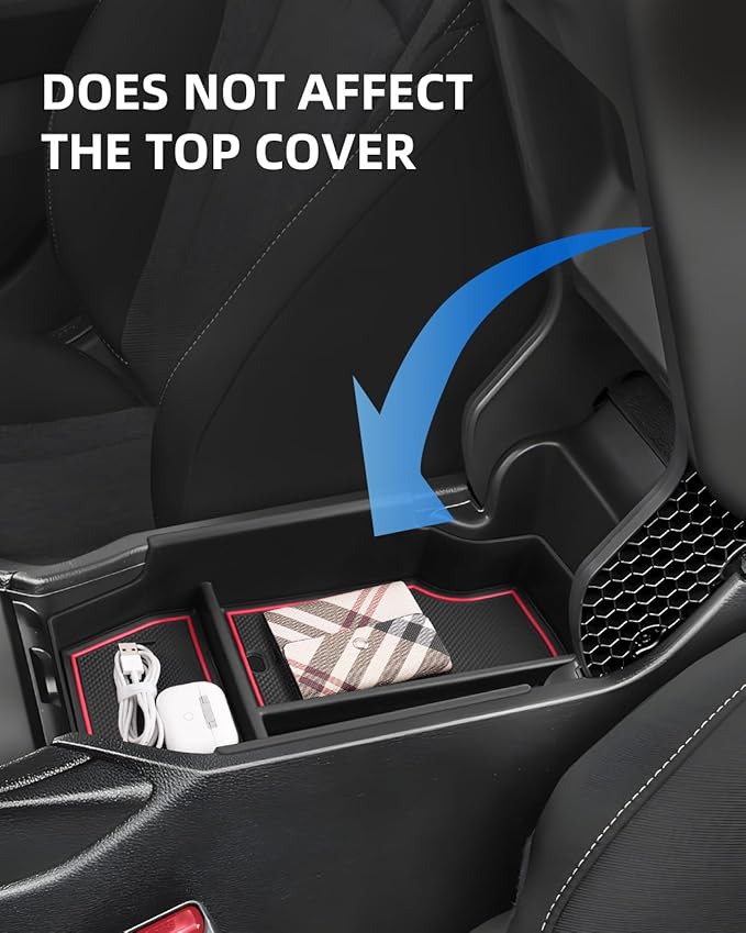 Center Console Organizer for Honda Accord 2025 2024 2023 Armrest Insert Storage Tray with Non-Slip Rubber Mat Accord Organiser Accessories, Red