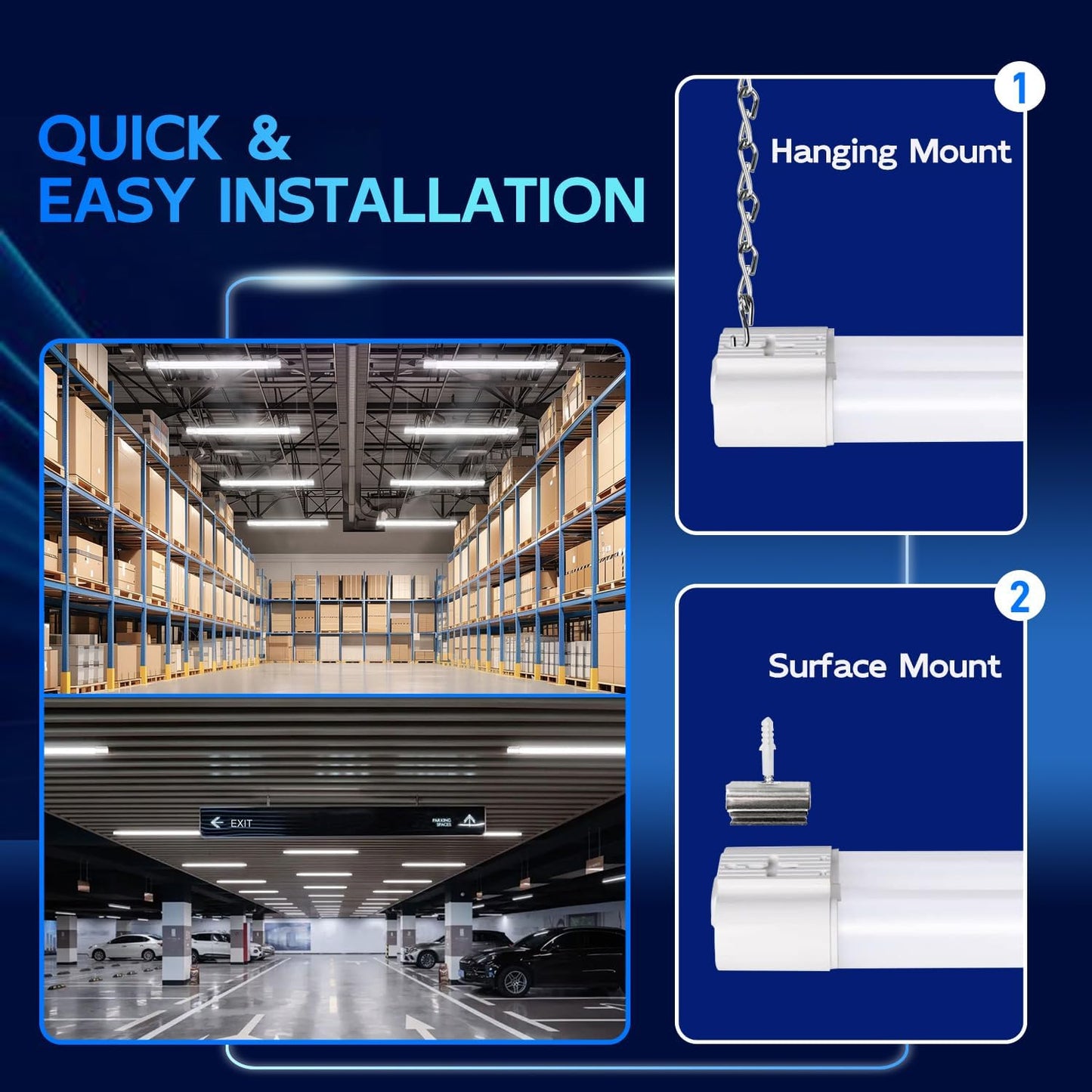 hykolity 10 Pack 4FT Linkable LED Shop Light for Garage, 6500lm, 4FT 60W Utility Light Fixture, 5000K Daylight LED Workbench Bay Lighting with Plug, Hanging or Surface Mount, White - ETL