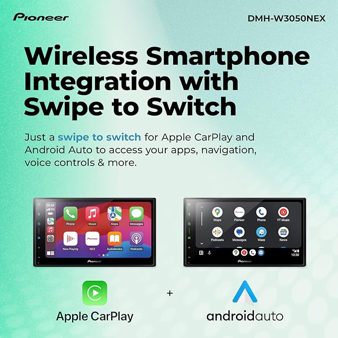 Pioneer DMH-W3050NEX 6.8" Capacitive Touchscreen, Double Din – Wireless & Wired Apple CarPlay & Android Auto, Bluetooth, Backup Camera, Maestro, FLAC, HD Radio, Hi-Volt RCA