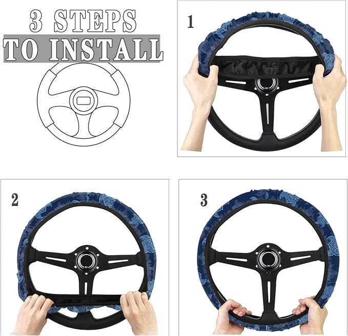 AFPANQZ Blue Turtles Print Car Steering Covers Anti Slip Universal Fit Comfort Grip Auto Sweat Absorption Stretch-on Fabric 14.5 inch 15 inch Breathable Warm in Winter and Cool in Summer