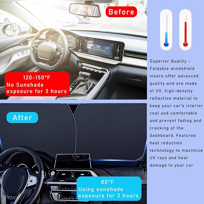 Ziciner 2 PCS Car Windshield Sun Shade, Auto Sun Heat and UV Rays Blocker, 28"×31" Foldable Automotive Front Window Sunshade Protector, Universal Vehicle Interior Accessories (Silver-M)