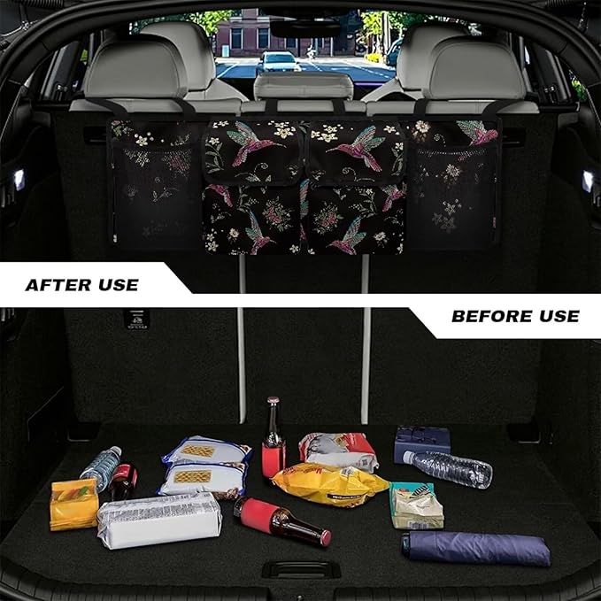Hummingbird Trunk Organizer Car Women Floral Flowers Foldable Backseat Hanging Organizer,Sturdy Space Saving Expert