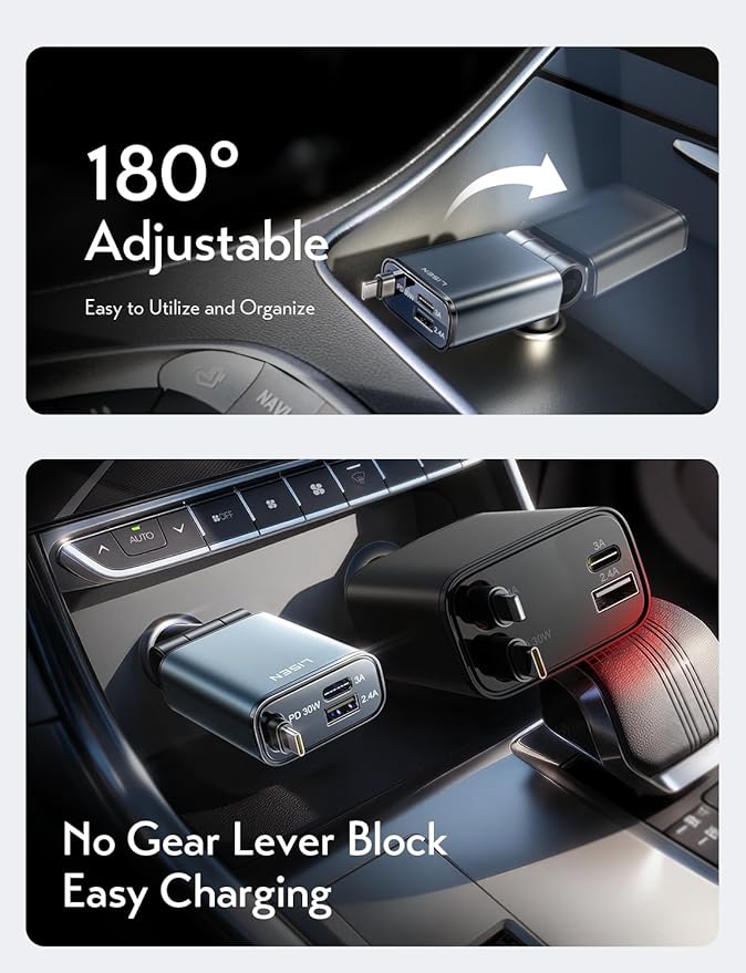 LISEN Car Charger USB C Fast Charge, [Single-Port] Retractable Car Charger USB C for Car Accessories for Women Men Phone Type C Charging for iPhone 17 Pro Max 16 15 Samsung S26 S25, MacBook Neo