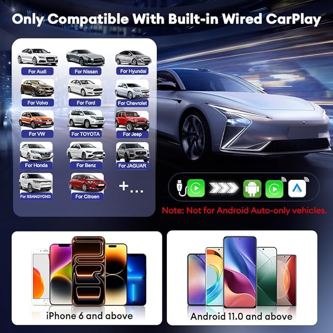 Carlinkit CP2A Pro Wireless CarPlay Adapter- Supports for Netflix/YouTube/TikTok Lite Streaming for Factory Wired CarPlay Cars, Wireless Android Auto & Car Play Dongle, USB-A/C, Online Upgrade