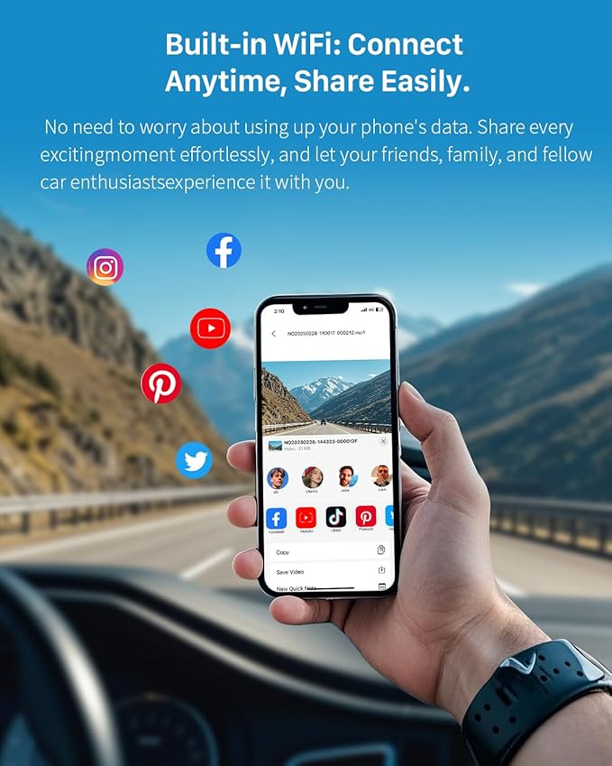 KAWA 2K Dash Cam for Cars with Voice Control - Stealth Display Tiny Dashcam Front Included 32GB Micro SD Card, Super Night Vision, 1296P QHD, G-Sensor, Built in WiFi & App Car Camera