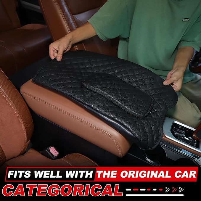 CHEAYAR Center Console Armrest Cover Kit,Console Armrest Cushion Automotive Customized Console Armrest Cushion, Fit for Toyota Tundra 2014-2020 Accessory Organizer Protector (with Zipper)