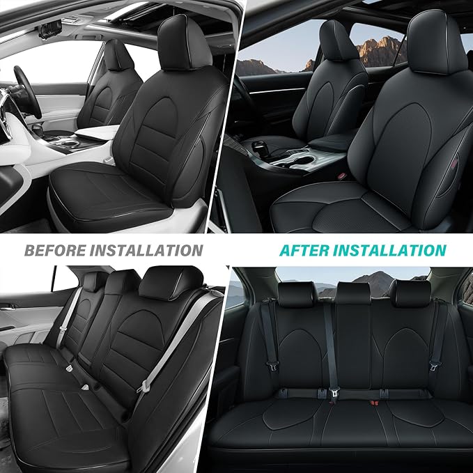 AOMSAZTO Custom Fit Seat Covers for Toyota Camry 2020 2021 2022 2023 2024 (SE,LE,SE Nightshade) Faux Leather Camry Seat Protector Full Set Black