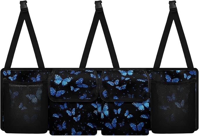 Blue Butterfly Car Trunk Organizer Small SUV Trunk Organizers and Storage with 4 Pockets, Butterfly Car Accessories for Women Car Organization, Leave Room for Buying and Shopping