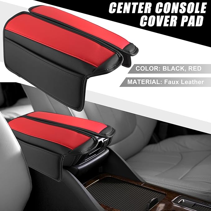 Car Center Console Armrest Cushion Soft Pad Arm Rest Cover Support Black Red for Nissan Rogue 2021 2022 2023 (Pack of 2)