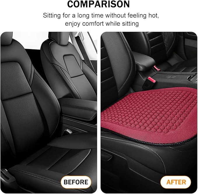 Car Front Seat Bottom Cover, Cool Breathable Anti-Slip Vehicle Driver Seat Protector Cushion, Comfortable Auto Interior Chair Protection Pad Mat, Universal for Truck SUV Sedan (Wine Red)