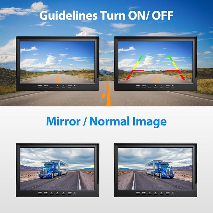 ZEROXCLUB 4 Wired Backup Camera System Kit with 10’‘ 1080P HD Monitor, IR Night Vision Rear Side Camera, Loop Recording, IP69K Waterproof Camera with Parking Lines for Bus, Truck, Trailer, RV, BY104A
