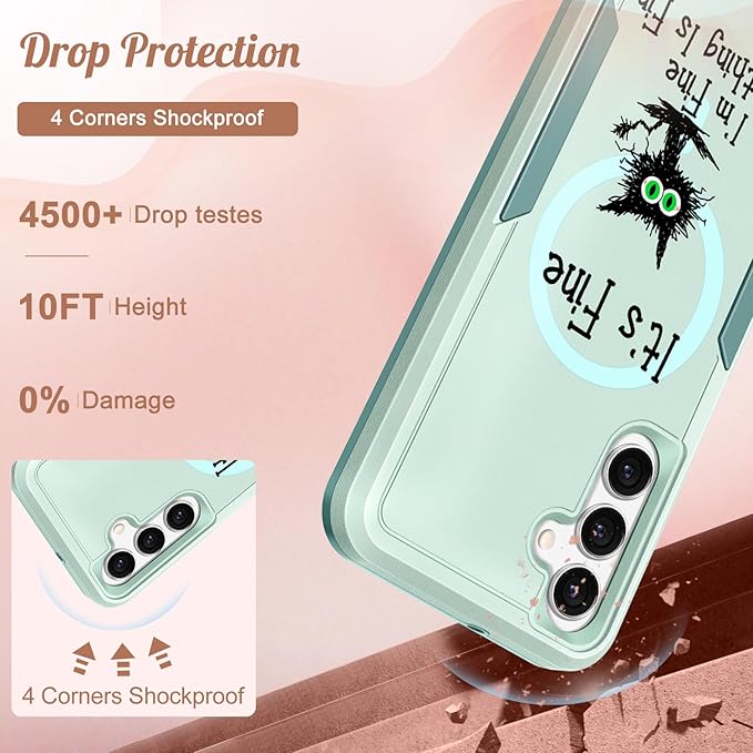 for Samsung Galaxy A16 5G Phone Case - Compatible with MagSafe Women Girls Cute Magnetic Protective Cover Cool Kawaii Girly Unique Cat Heavy Duty Shockproof Design for Samsung A16 5G Case