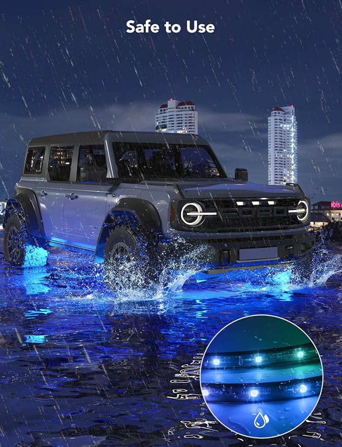 Govee Car Underglow Lights, 8 pcs RGBIC Under Car Lights with 16 Million Colors and 45 Scene Modes, Exterior Car Lights with App Control, 3 Music Modes LED Lights for Cars, SUVs, Trucks, DC 12-24V