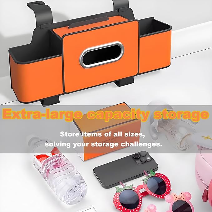 Car Back Seat Organizer, Multifunctional Car Seat Back Storage Box with 2 Cup Holders, Tissue Box for Hold Phones,Snacks, Drinks, Handbags (Beige)