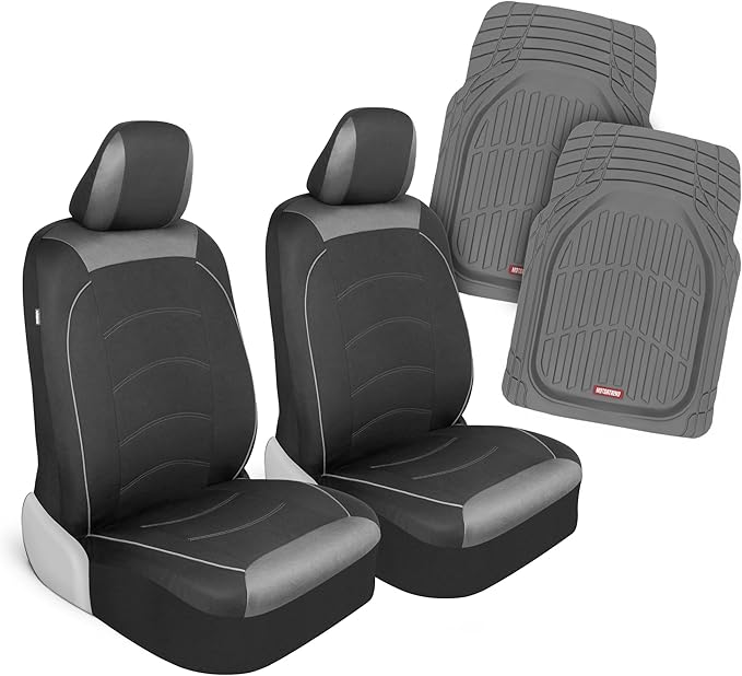 Motor Trend (2) Car Seat Covers for Front Seats with (2) Trimmable Car Floor Mats – Universal Fit Auto Accessories for Cars, Trucks, SUVs, Vans – Interior Protection and Vehicle Interior Shield Combo