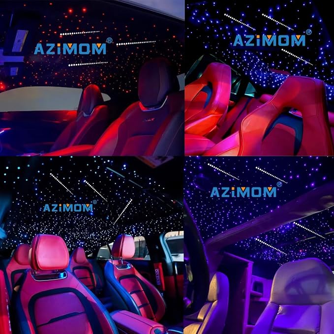 AZIMOM 16W Sound Activate Fiber Optic Starlight Headliner Kit 550pcs 0.03in 13.1ft Fiber Strands, Pure White Meteor Shooting Star Music Mode Remote APP Control Car Use Home Headliner Decor