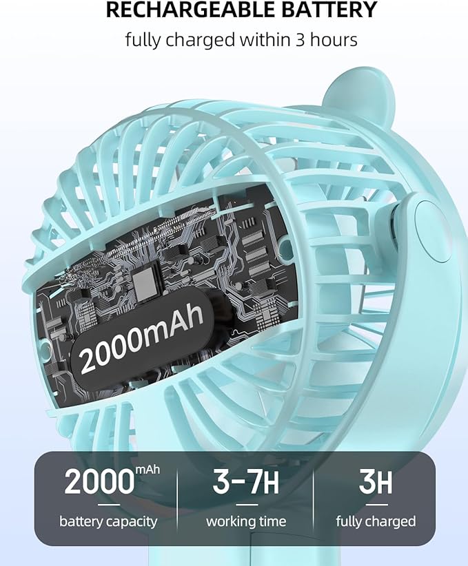 buywoo Portable Stroller Mini Fan, Small Rechargeable Personal Cooler w/ 360° Rotation, Baby Essentials for Car Seat, Crib, Bike, Treadmill, 3-Speed Battery Powered Stroller Accessories, Mint