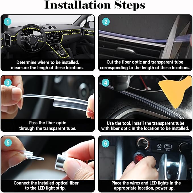 DEHERANE Interior Car LED Strip Lights, RGB 6 in 1 Ambient Lighting Kits with 315 inches Fiber Optic, 16 Million Colors APP Wireless Control Car Neon Lights, with Music Sync Function