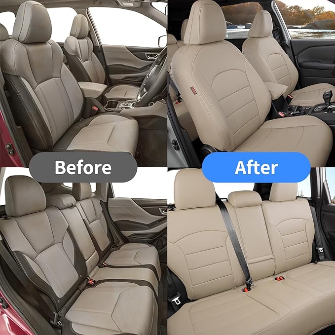 Full Set Forester Seat Covers Custom Fit for 2025 2026 Subaru Forester Base,Limited,Premium,Sport,Touring SUV,Fully Covered,Luxury Waterproof Leather Car Seat Protector,Armrest Cover Inclued(Beige)