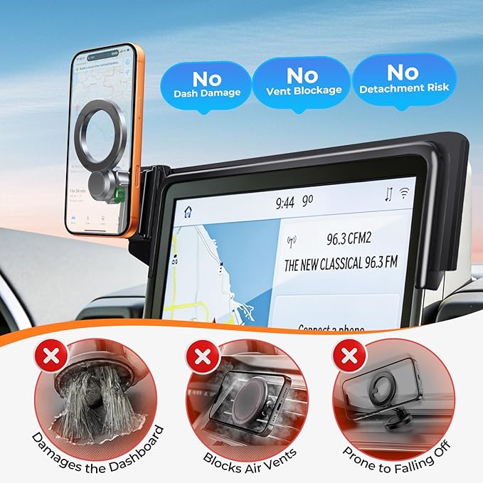 Car Phone Holder for Ford Mustang Mach-E 2025 2024 2023 2022 2021 (Only for 15.5-Inch Screen) 360° Rotation Magnetic Cell Phone Mount, Compatible with Magsafe, Does Not Affect Air Vent
