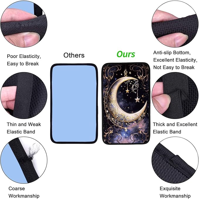 Car Armrest Cover Pads Universal Fashion Cute Auto Center Console Armrest Cover Pad with 2PCS Car Coasters Soft Waterproof Car Armrest Seat Protector for Women Girls, Crescent Stars in Sky