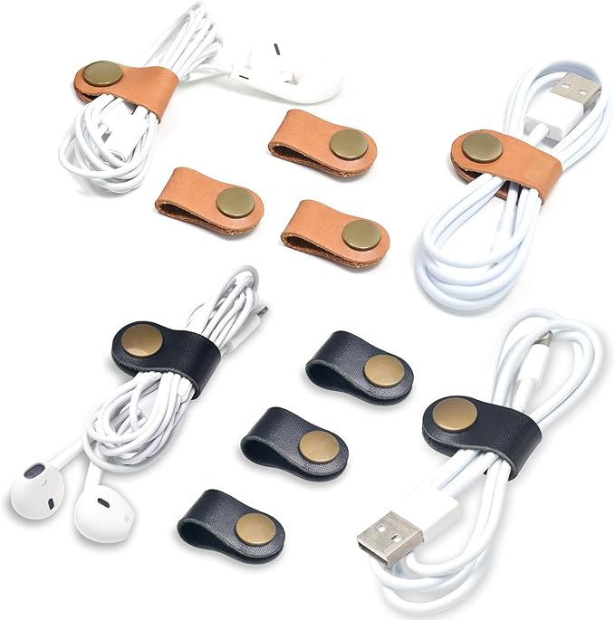 CAILLU Cord Organizer,Cord Holder,Cable Clips Leather,Cable Organizer USB Holder,Wire Organizer,Cord Keeper,Phone Cord Organizer Ties Mens Stocking Stuffers for men
