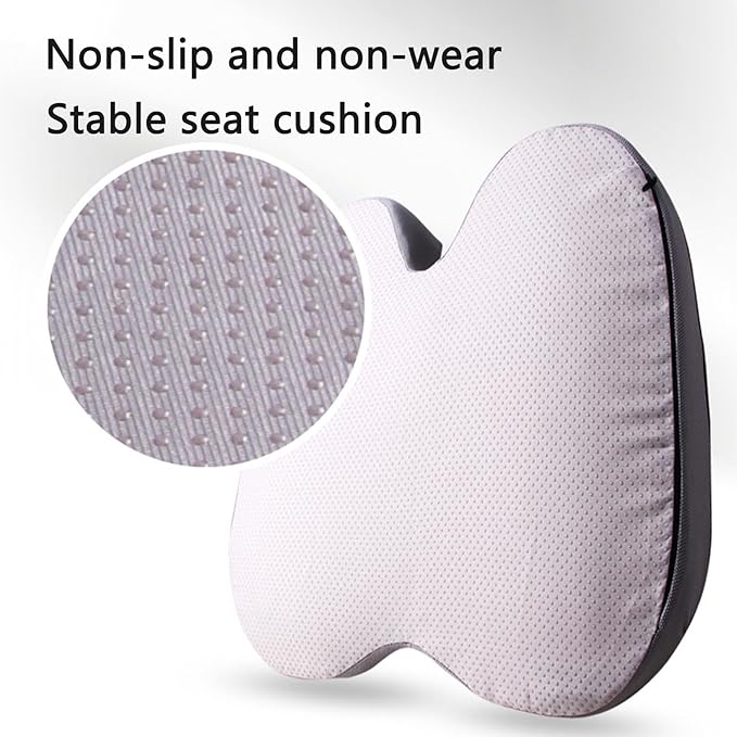 Car Seat Cushion for Long Driving, Ergonomic Memory Foam Seat Cushion, Car Seat Cushion for Back Pain and Lumbar Support Non Slip and Easy Clean for Driving Gaming Chair and Travel C Black