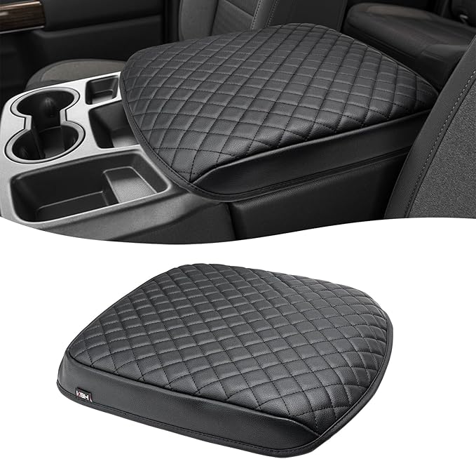 KBH Center Console Armrest Cover for Chevy Silverado & GMC Sierra 2019 2020 2021 2022 2023 2024 2025 2026, Middle Console Lid Protective Covering, Vinyl Leather, Black (Fits Jump Seat Console Only)