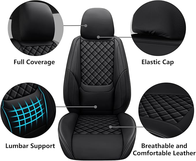 Full Coverage Leather Car Seat Covers Full Set,Waterproof Seat Covers for Cars,SUVs Trucks, Car Seat Cushion,Car Seat Protector with 5 Seats (Black, Full Set(Front and Rear-5 Seats))