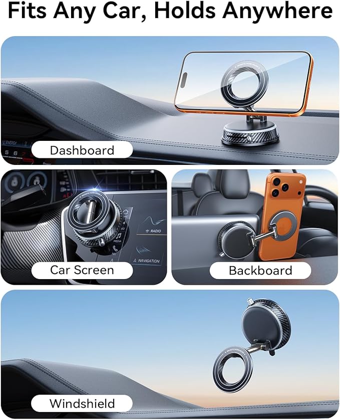 Upgraded Car Phone Holder for Magsafe [98+LBS Strongest Suction & 2400gf Magnetic] Vacuum Magnetic Phone Holders for Your Car 360° Adjustable Car Phone Mount for iPhone & Android Grey