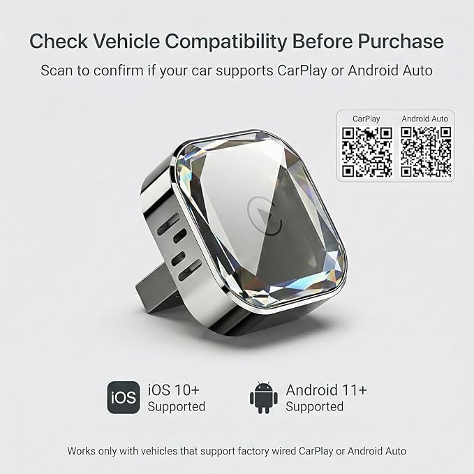 2-in-1 Wireless CarPlay Adapter & Wireless Android Auto Adapter, 5.8GHz Mini Dongle, Auto Reconnect, Plug & Play, Converts Factory Wired to Wireless for Cars 2016+