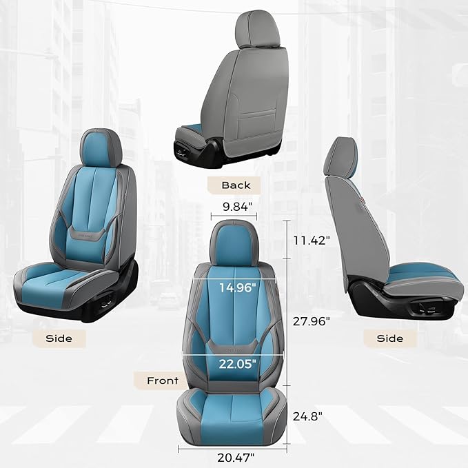 Coverado Seat Covers, Car Seat Covers Front Seats, Leather Seat Covers for Cars, Car Seat Protector Waterproof, Gray Car Seat Cushion, Front Carseat Cover Universal Fit for Most Cars Blue