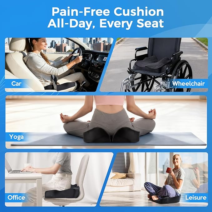 Niceeday Seat Cushion for Office Chair & Car - Premium Memory Foam with Ergonomic U-Shape Design - Enhanced Comfort for Tailbone & Hip Support, Non-Slip Base & Machine Washable Cover