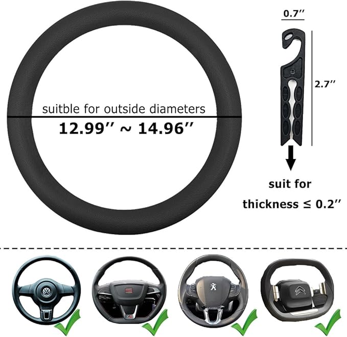 Direct Silicone Auto Car Steering Wheel Cover 13"-15" / 33-38cm, with 4 pcs Air Vent Hook - Black