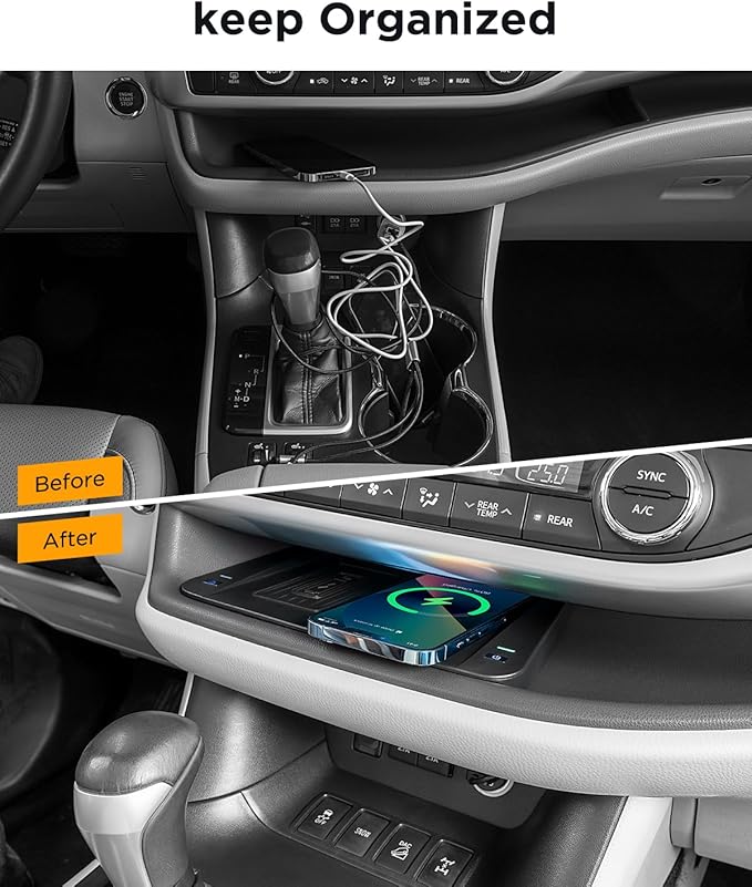 CarQiWireless Wireless Charger for Toyota Highlander Accessories 2014-2019 2018 2017 2016 2015, Center Console Organizer Wireless Phone Charging Pad for 2015 2016 2017 Toyota Highlander Accessories