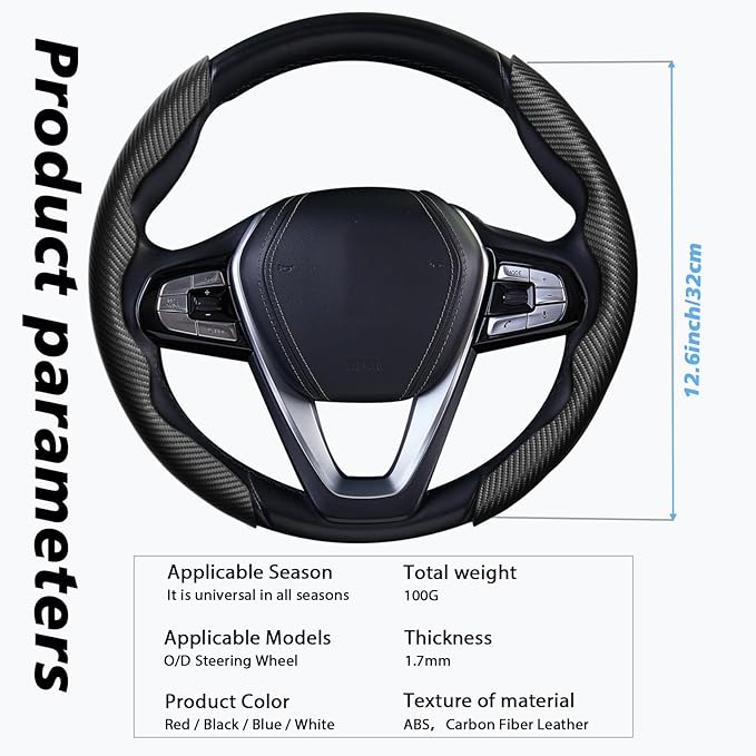 WOCOCN 2pcs Car Steering Wheel Cover,Anti-Skid Carbon Fiber Steering Wheel Protector for Men Women,Multiple Color Options,Universal for Most Car Interiors Accessories (Black)