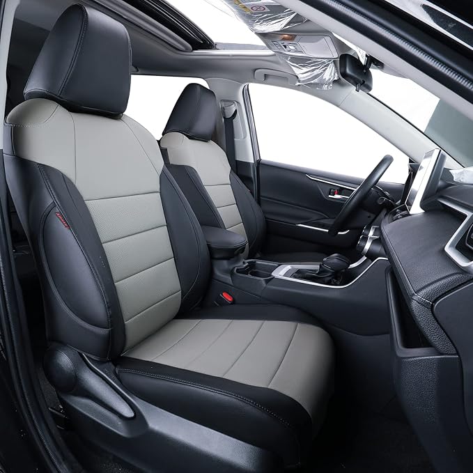 coverdream Custom Seat Covers Compatible with Select Toyota RAV4 Hybrid 2016 2017 2018 Models - Leatherette (Black/Gray,Full Set)