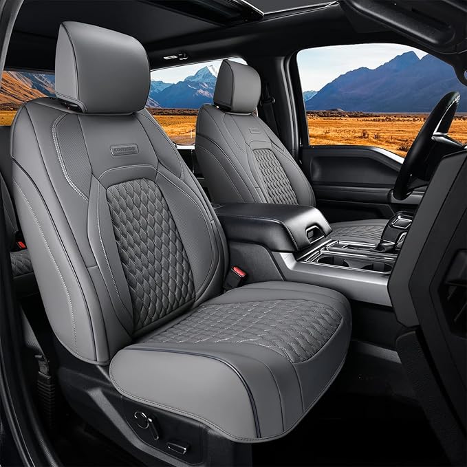 Coverado JK Seat Covers for Jeep Wrangler, Leather Front Seat Covers for Automotive Truck Wrangler Seat Covers Custom Fit for 2013-2017 Jeep Wrangler 2-Door/4-Door, Full Coverage Seat Cushion(Gray)