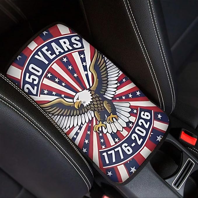 Dreaweet 250th Anniversary Car Center Console Cover Patriotic Eagle Flag Car Accessories Soft Scratch Proof Armrest Cover Center Console Cushion Pad Easy to Install