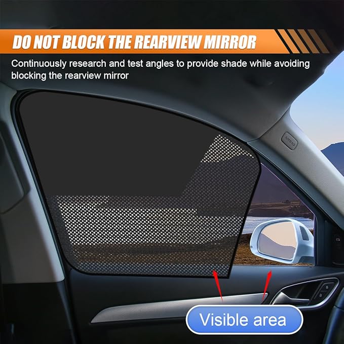 Car Front Side Window Sunshade, Magnetic Automotive Windshield Privacy Curtain with Half Shade, Mesh Sun Protection Cover Blocks Heat, Glare, UV Rays for Driver Passenger (Front)