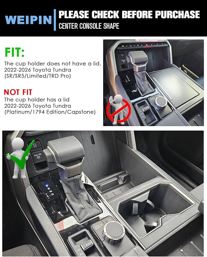for 3PCS Center Console TPE Cup Holder Insert Compatible with 2022-2026 Tundra (SR/SR5/Limited/TRD Pro) Just Fit Console Does Not Have a Lid