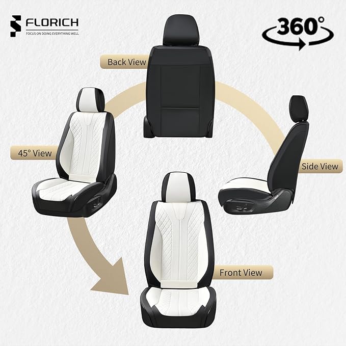 FLORICH Waterproof Front Car Seat Cover Faux Leather Automotive Seat Cover Front Car Seat Cushion Car Seat Protector Accessories Universal Fit for Most Cars SUV Trucks, Black&White