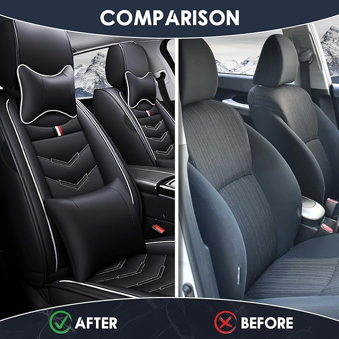 Car Seat Cover for Chevrolet Camaro 2000-2024, Durable Wear Resistant Waterproof Vehicle Cushion Cover, Breathable No Odor Premium Leather Vehicle Seat Covers.(Luxury,Black White)